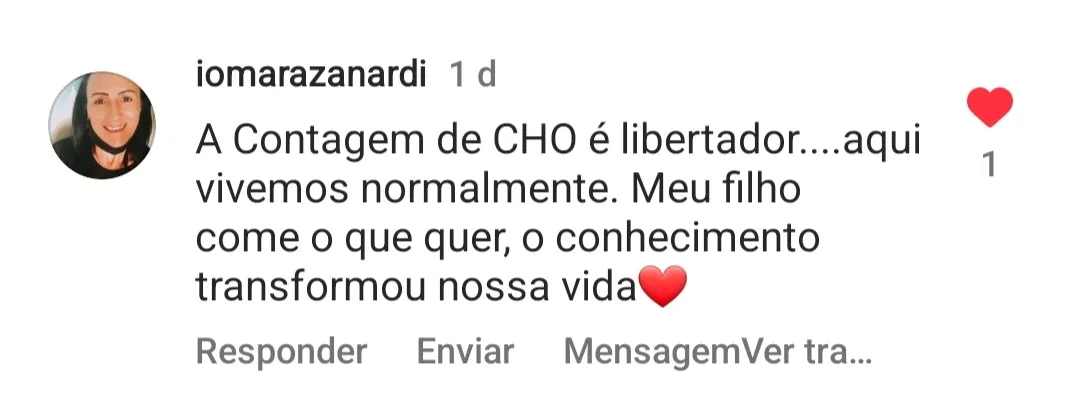 Comentário no Instagram de Iomara sobre contagem de carboidratos